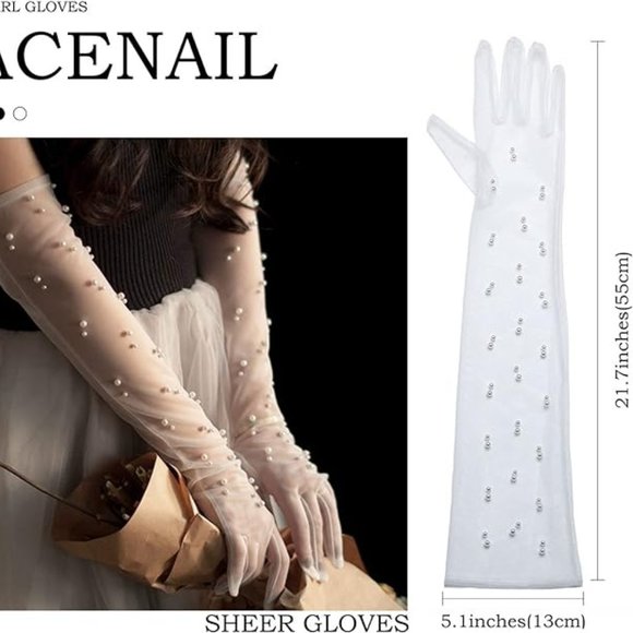 Pearl Tulle Wedding Gloves 🤍 - Picture 6 of 6